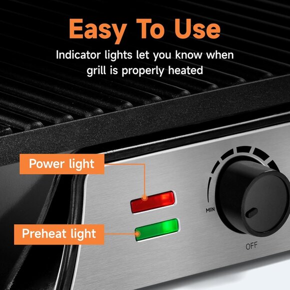 SUSTEAS Electric Panini Grill Non-Stick Plates 180° Open Floating Hinge SL-107A - Picture 3 of 10
